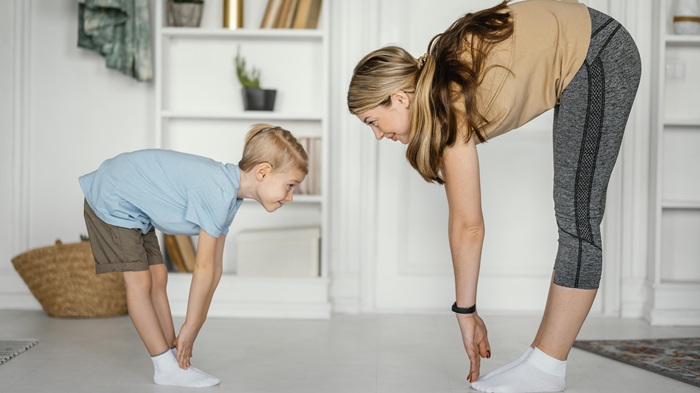 Mom and Kid Exercising
