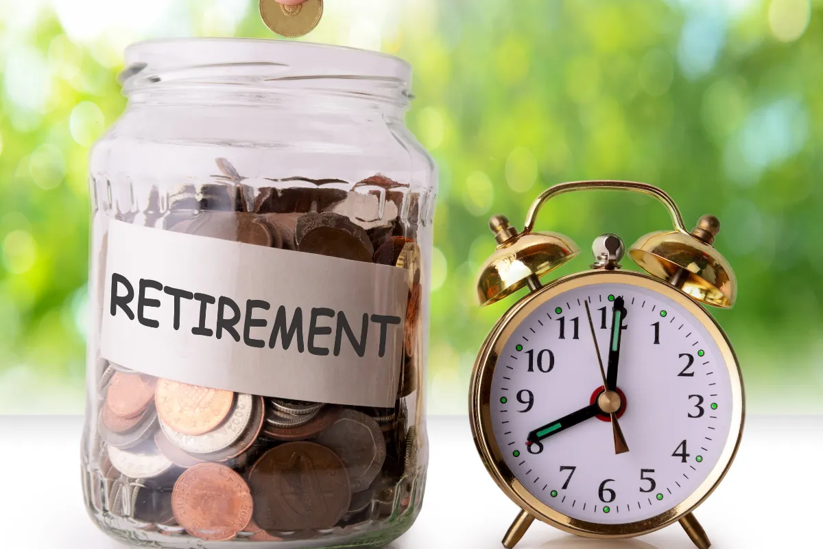 Retirement Plan with a time clock and saving coins