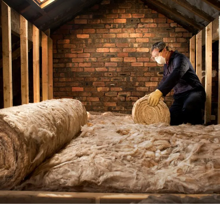 Batt and roll insulation in exposed wall