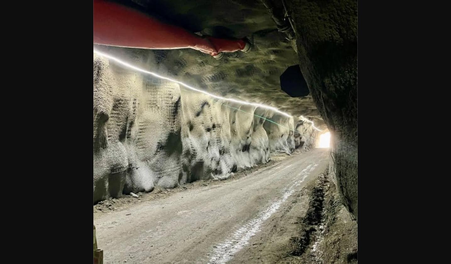 Underground mine tunnel lit with ILA lighting fixtures