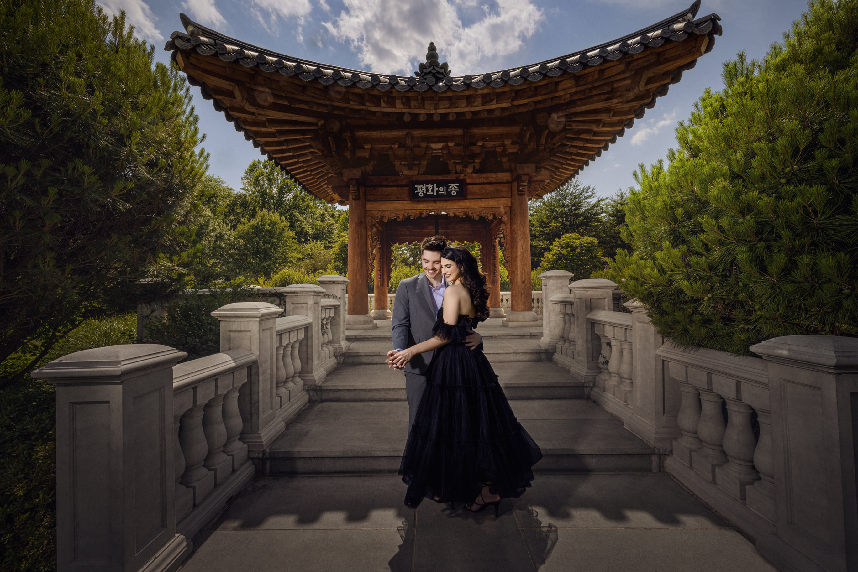 Washington D.C. engagement photography at the Korean Bell Garden pavilion