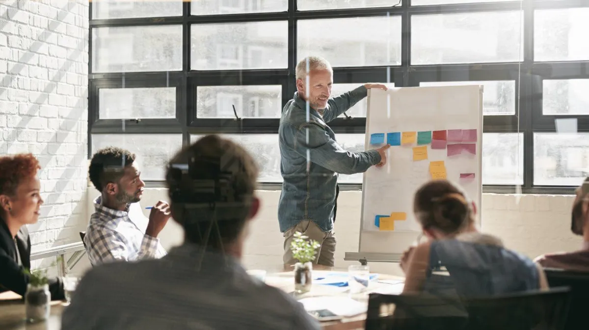 Whiteboard strategy planning during leadership coaching