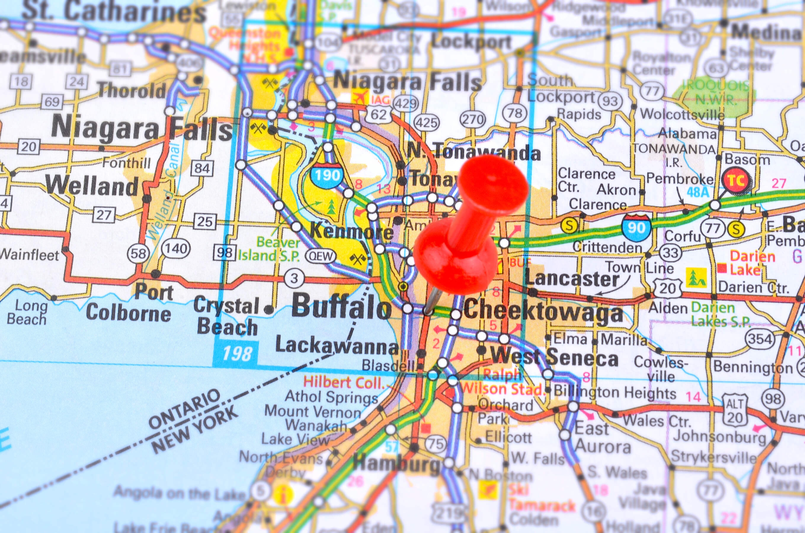 Map of Western New York service area with pins