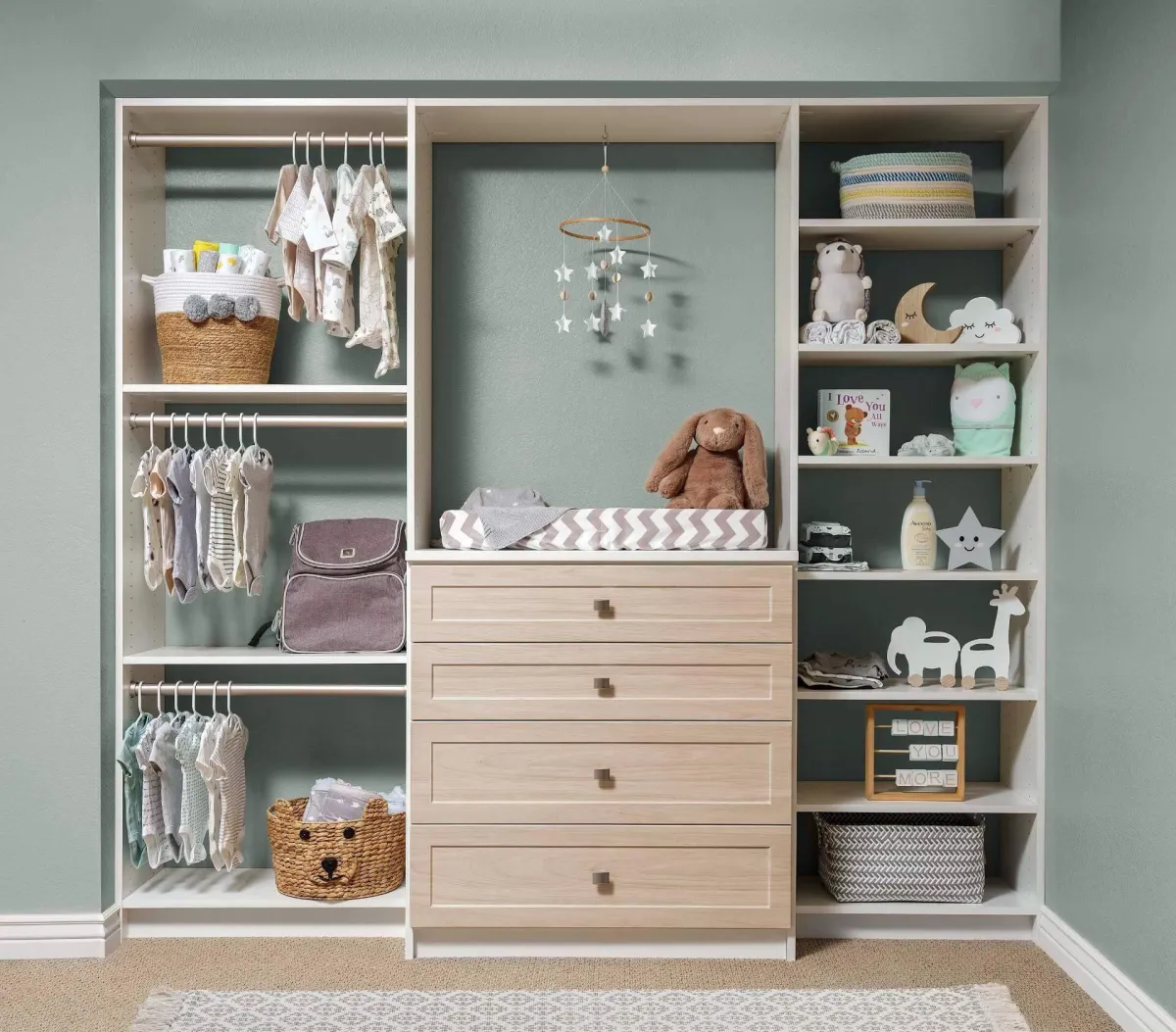 White and Fawn One-Piece Shaker Nursery Closet