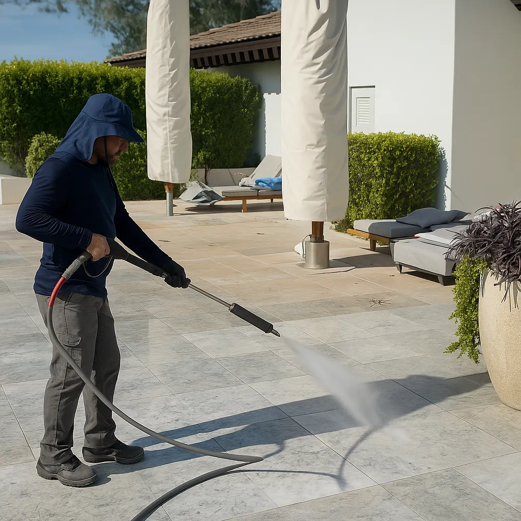 Professional pressure washing service cleaning exterior surfaces at Scottsdale residential property