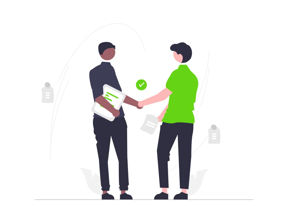 Two individuals are depicted shaking hands, signifying a successful business deal. The image emphasizes the exclusive nature of the services provided by Wagner Marketing Group, which only works with property damage restoration companies. This handshake signifies the commitment to providing these companies with effective digital marketing solutions, specifically through Google and YouTube ads.