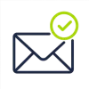 ImaAn outlined envelope icon with a green checkmark in a circle at the top right, symbolizing a successfully sent or verified email.ge