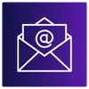 A green square icon with rounded corners features a white outline of an envelope. Inside the envelope, there is a piece of paper with an '@' symbol on it, representing email.