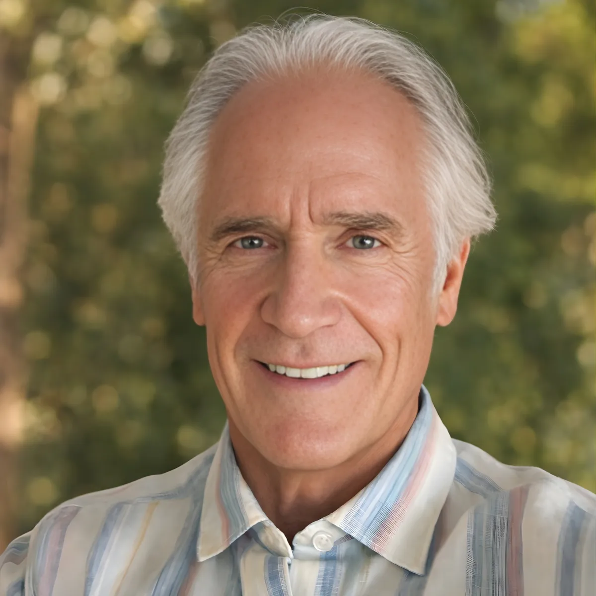 Tony Swantek in a suit, blue shirt, and red tie smiles in front of a textured brick wall.