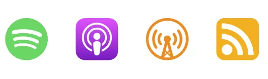 spotify, apple podcast, overcast, and rss logos