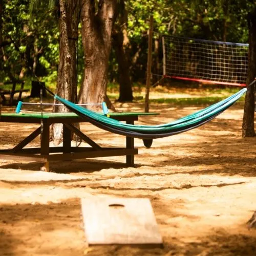 Hammocks and Volleyball net in Secret Island