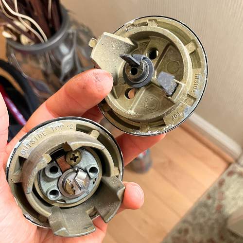 a residential locksmith displays a disassembled dead bolt lock in a Douglasville, GA home