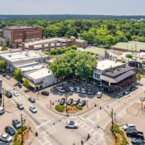 aerial view of carrollton, ga city square