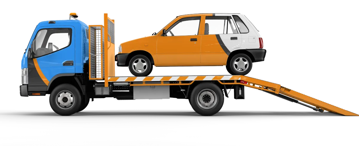 tow truck hauling a broken down car