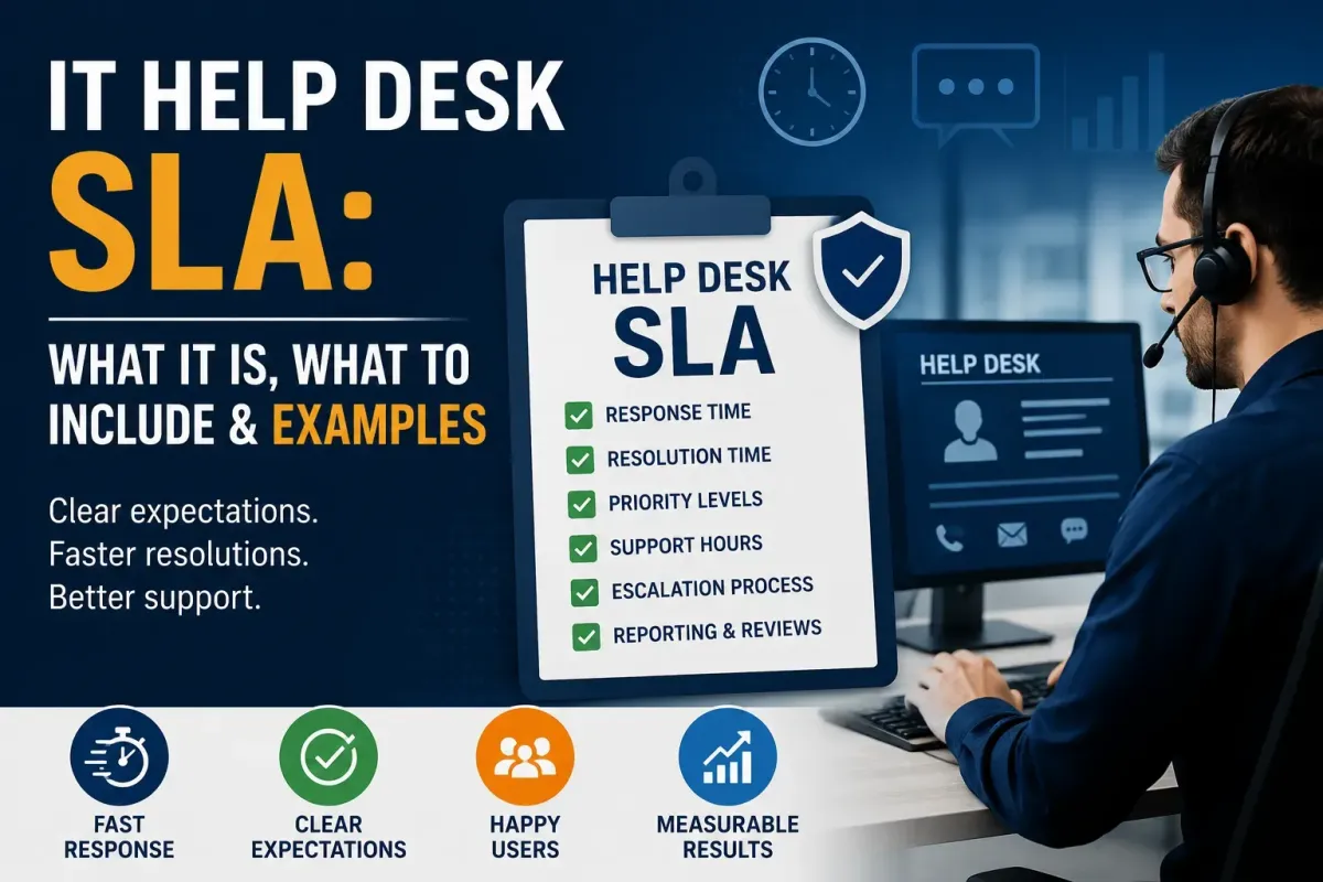 IT help desk SLA showing response time, resolution targets, priority levels and support standards