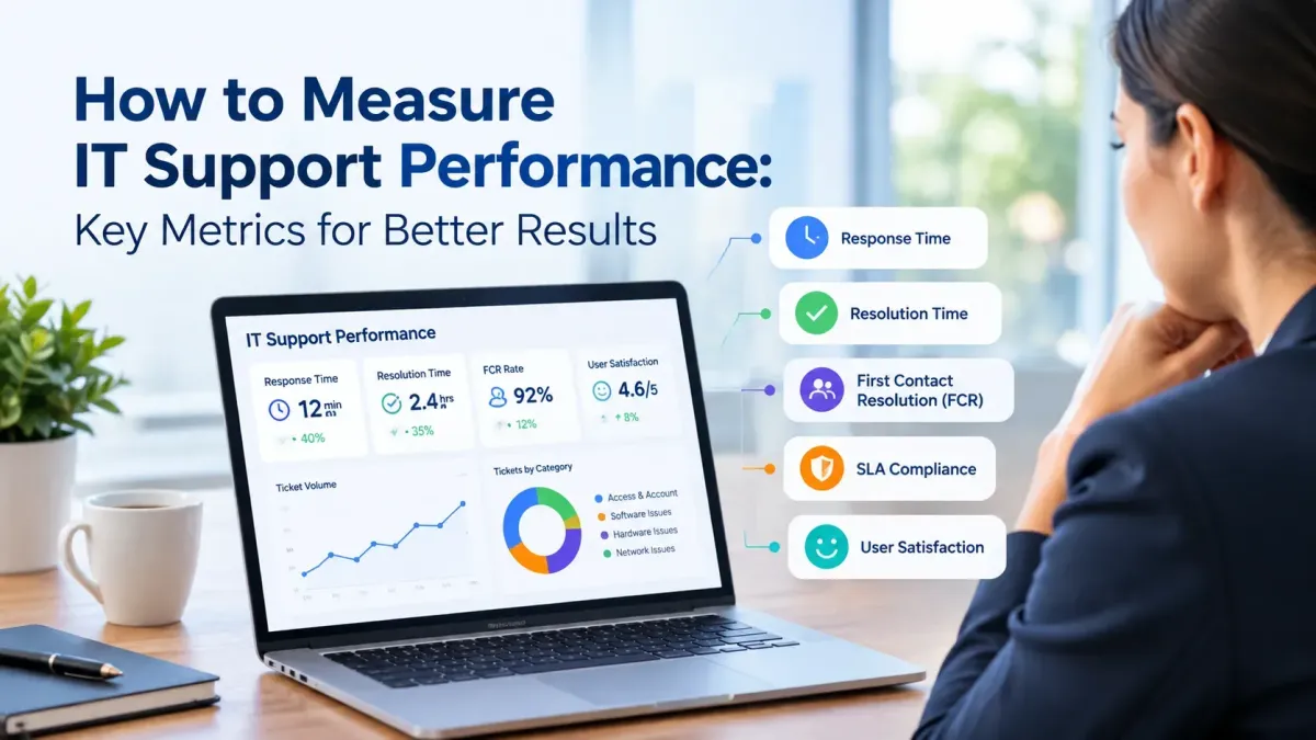 IT support performance metrics dashboard showing key KPIs