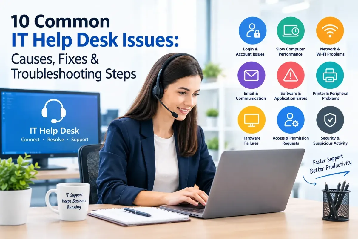 IT help desk technician troubleshooting common IT support issues