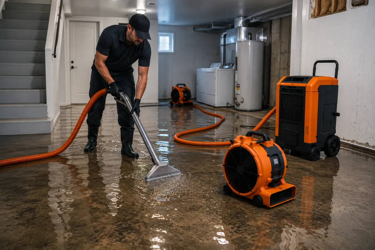 Basement flooding cleanup and water extraction in a Murrieta property