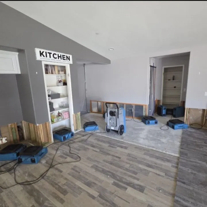 Water damage restoration drying equipment after a leak in a Murrieta CA home