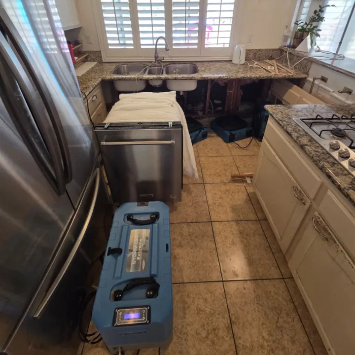 Water damage restoration kitchen dehumidification and drying in Murrieta CA