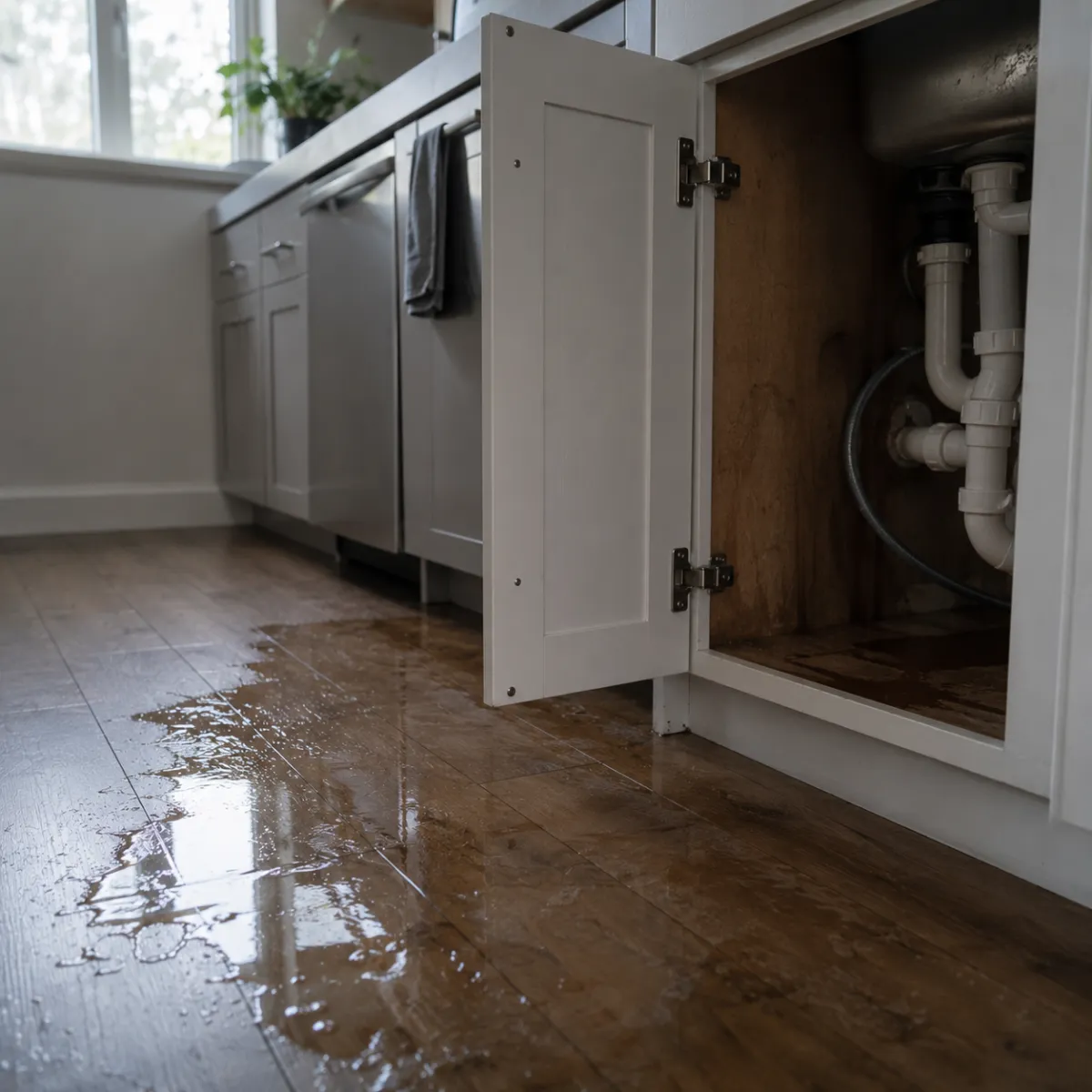 Water damage restoration for a leaking sink and water cleanup in Murrieta CA