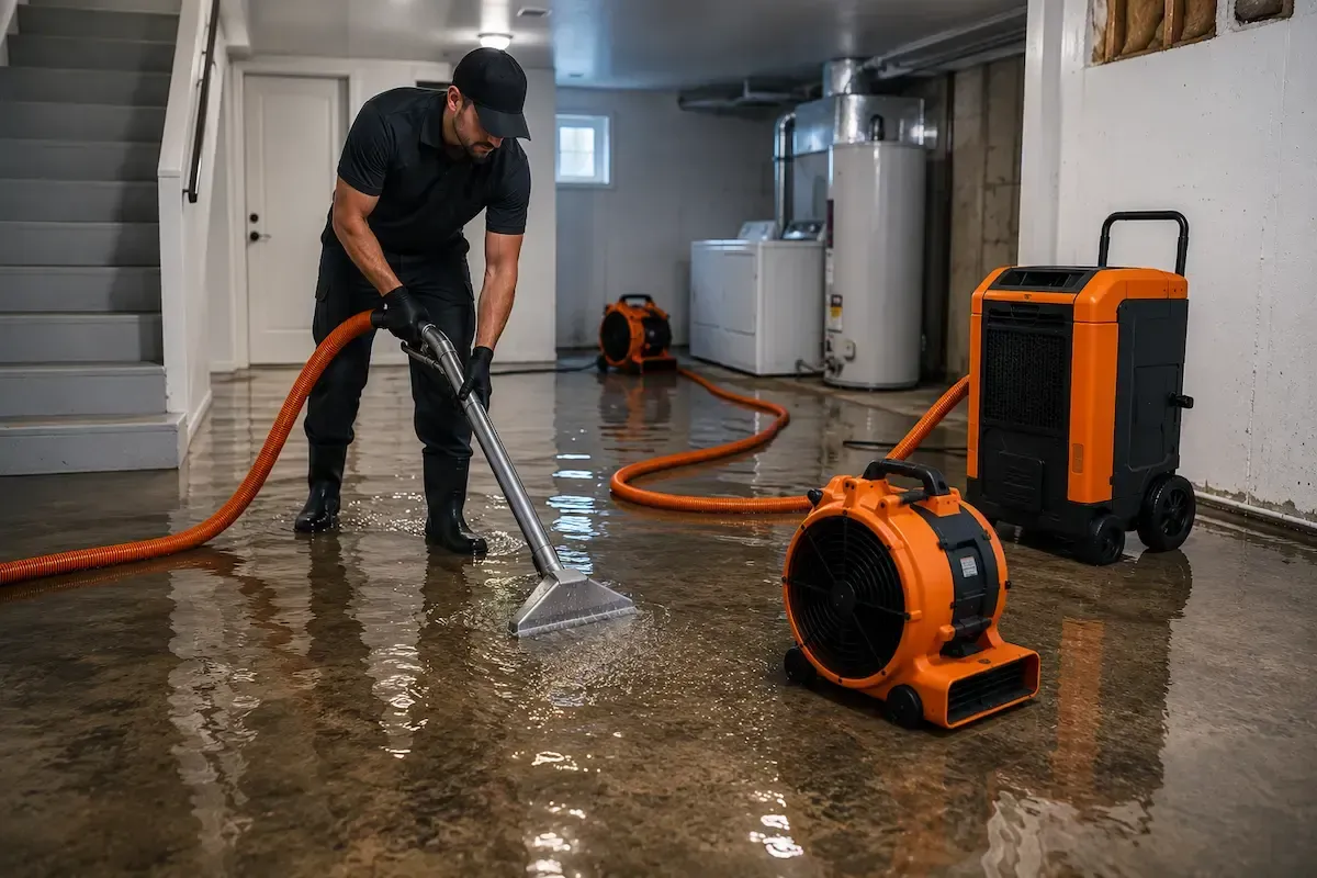 Basement flooding cleanup and water extraction in a Murrieta property