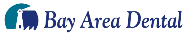 Logo for Bay Area Dental with a small lighthouse and blue and green text