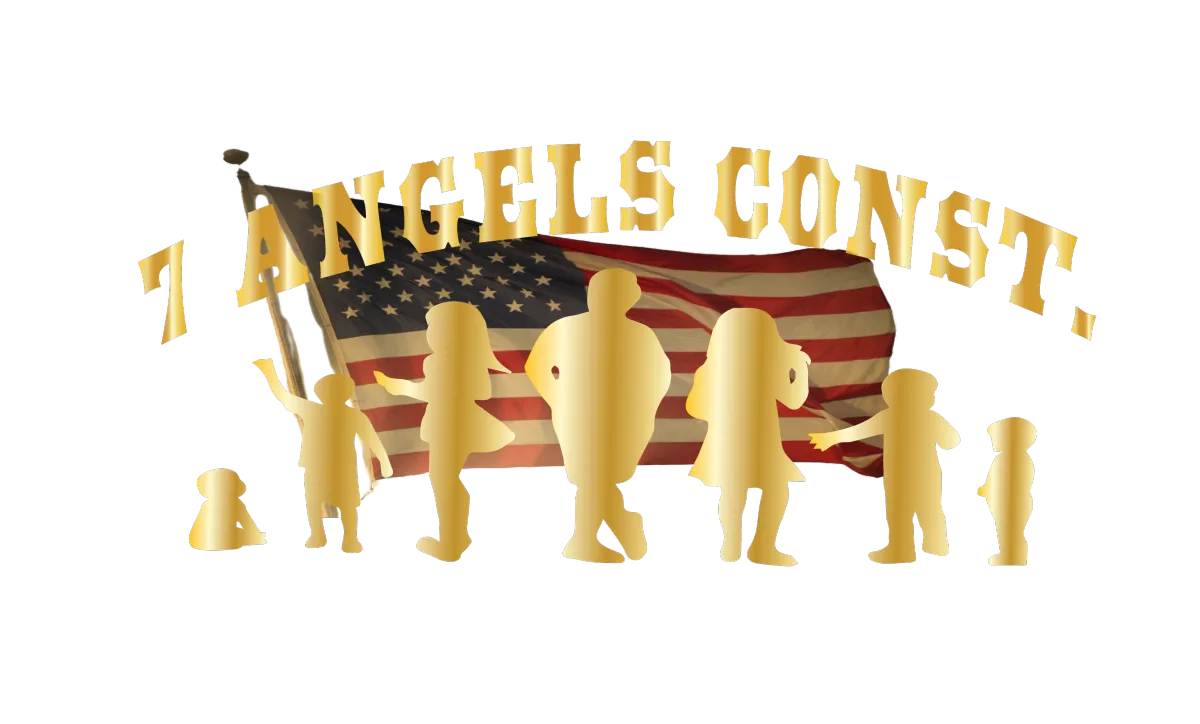 7 Angels Const. LLC. logo and 7 silhouettes in gold which rpresnt owners grandchildren