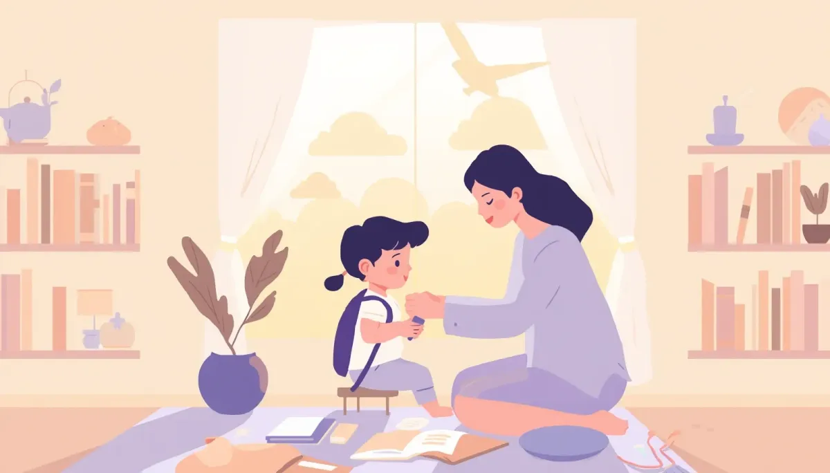 ADHD child morning routine with parent support in calm home environment