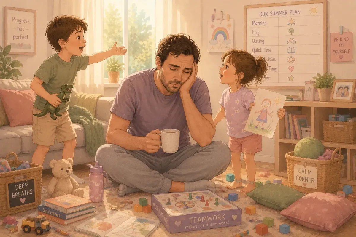 Parent managing child behaviour during school holidays UK