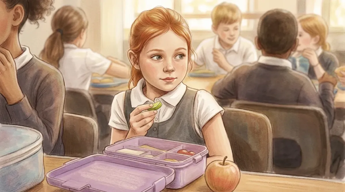 Fussy eater choosing between a packed lunch and school dinners at primary school