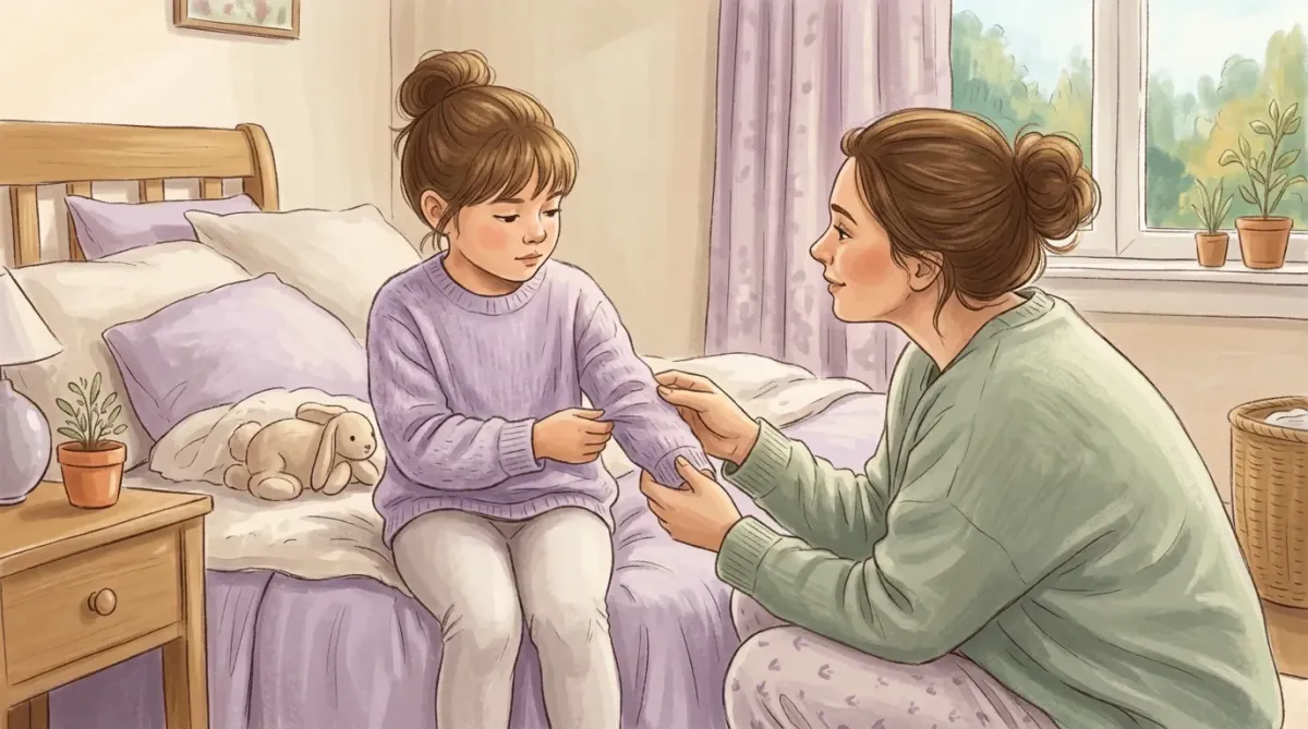 Parent supporting a child with sensory clothing sensitivity at home