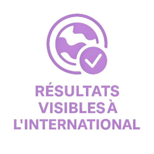 Icône représentant un globe avec une coche, symbolisant des résultats validés et reconnus à l’échelle internationale.