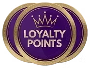 Jeton violet Loyalty Points avec couronne dorée : symbole de points de fidélité exclusifs dans un programme de récompenses premium.