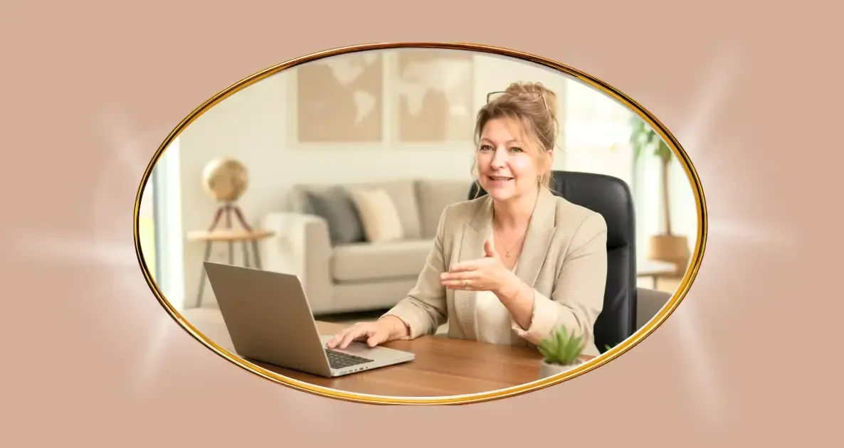 Portrait professionnel d’Annemarie Andrey, entrepreneure et mentore en stratégie digitale, liberté financière et développement personnel