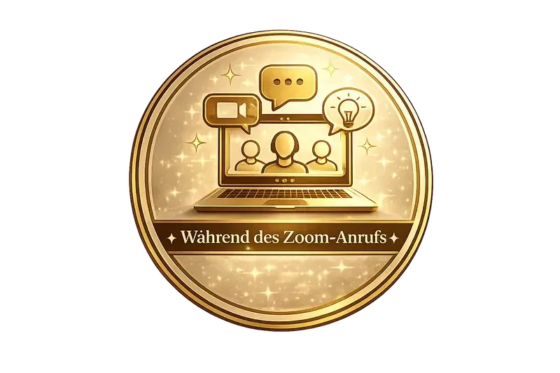 Goldenes Symbol für einen Zoom-Kennenlernanruf mit Austausch und persönlicher Beratung.