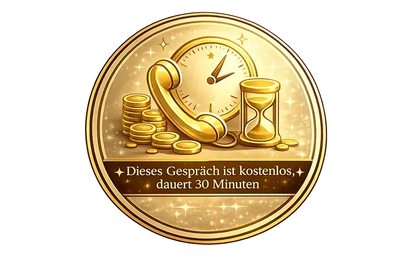 Ein goldenes Symbol für ein kostenloses, unverbindliches 30-minütiges Kennenlerngespräch.