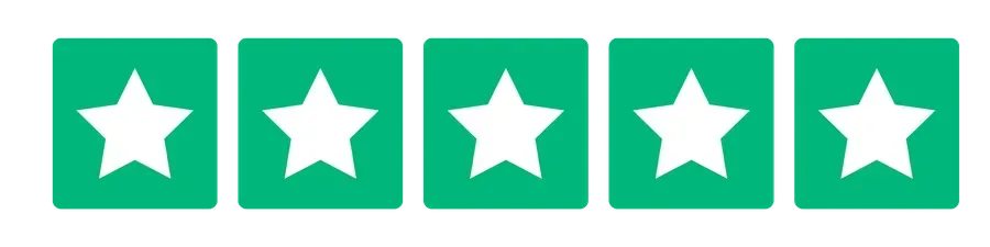 Note de satisfaction de 5 étoiles sur 5, représentée par cinq étoiles blanches dans des carrés verts. Cette icône est utilisée pour illustrer un avis client très positif ou une recommandation maximale.