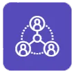 Symbol für drei miteinander verbundene Personen – steht für Networking, Zusammenarbeit oder Beziehungsmarketing.