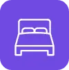 Icône de lit symbolisant les hébergements et les options de logement, utilisée pour représenter les offres d'hôtels et de séjours dans le cadre des services MWR Life.
