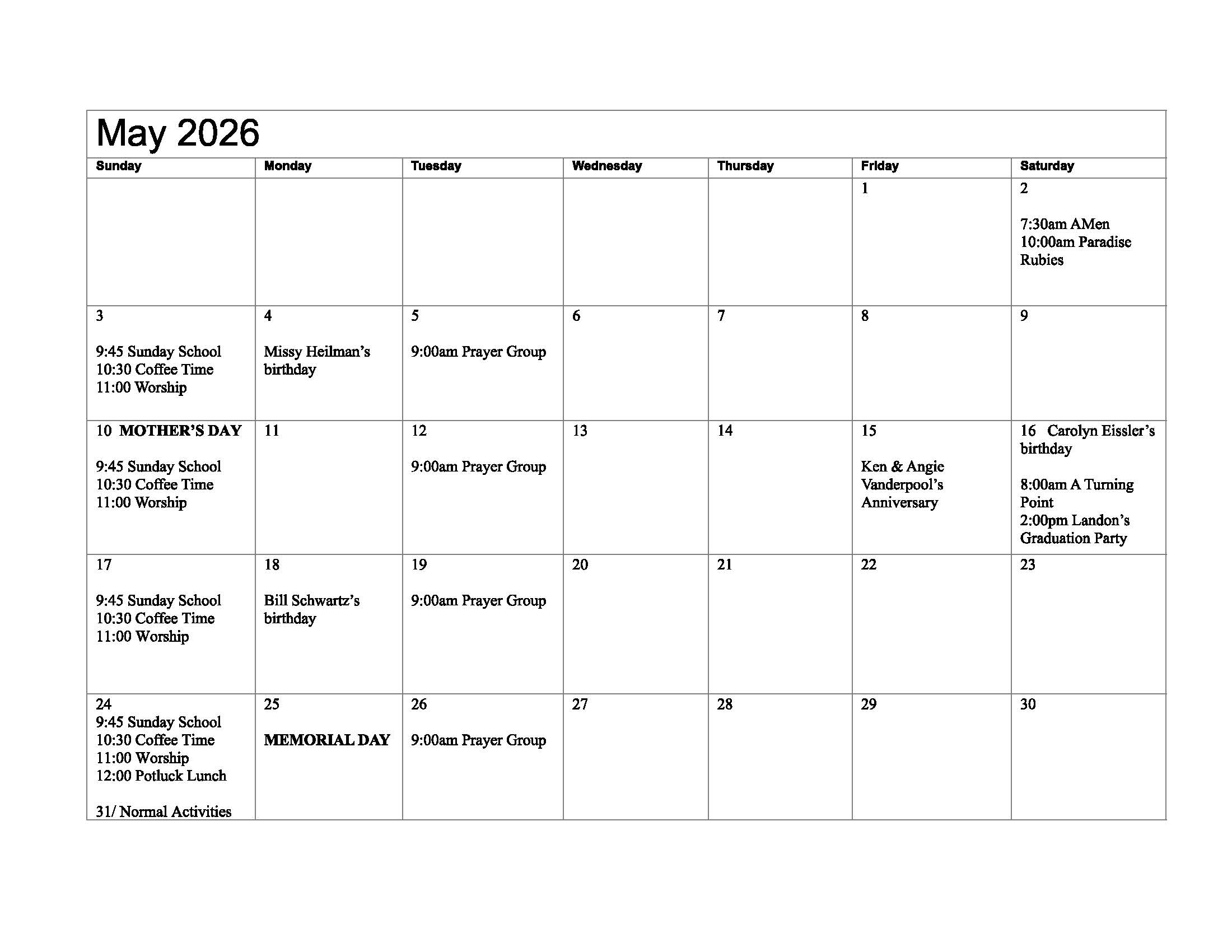 current calendar with events scheduled