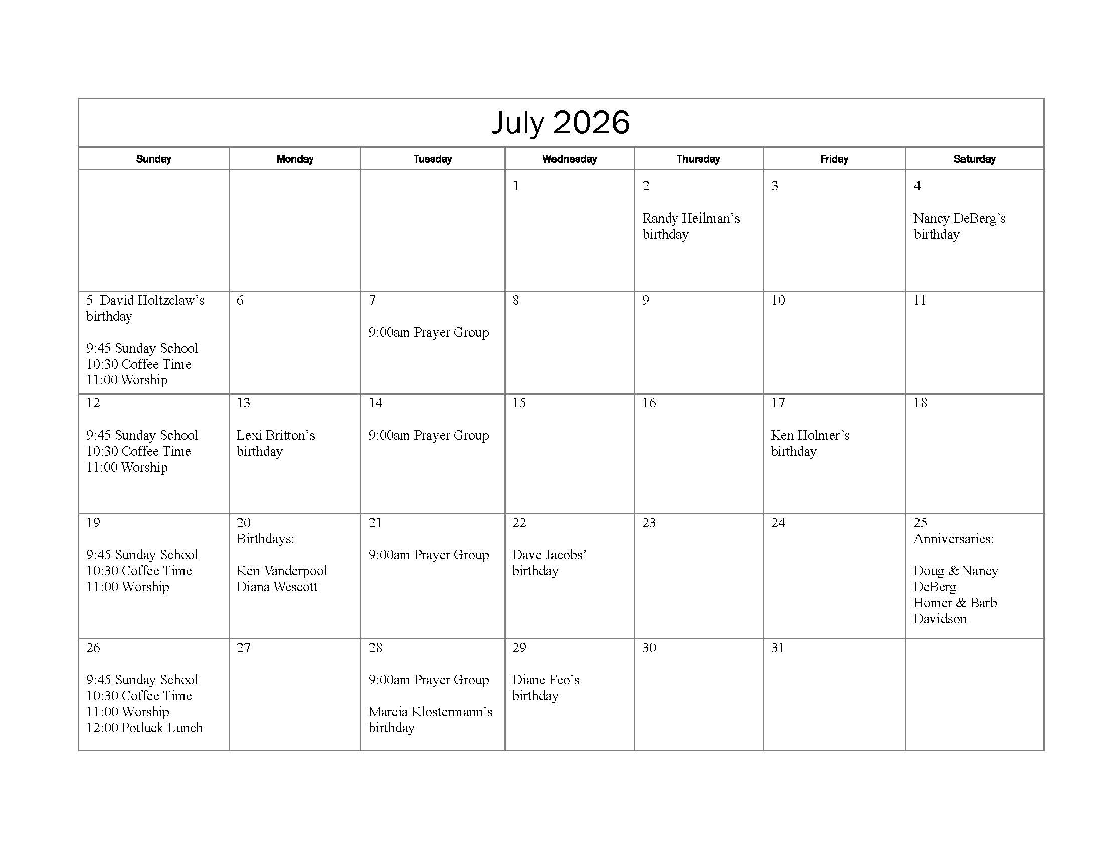 current calendar with events scheduled