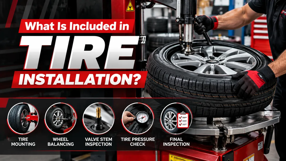 Tire installation process showing a professional technician mounting a tire onto a wheel using specialized equipment in an automotive service shop.