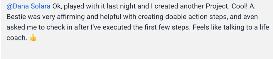 A member's Coven post about creating a project with Ask Astro Bestie and getting doable action steps