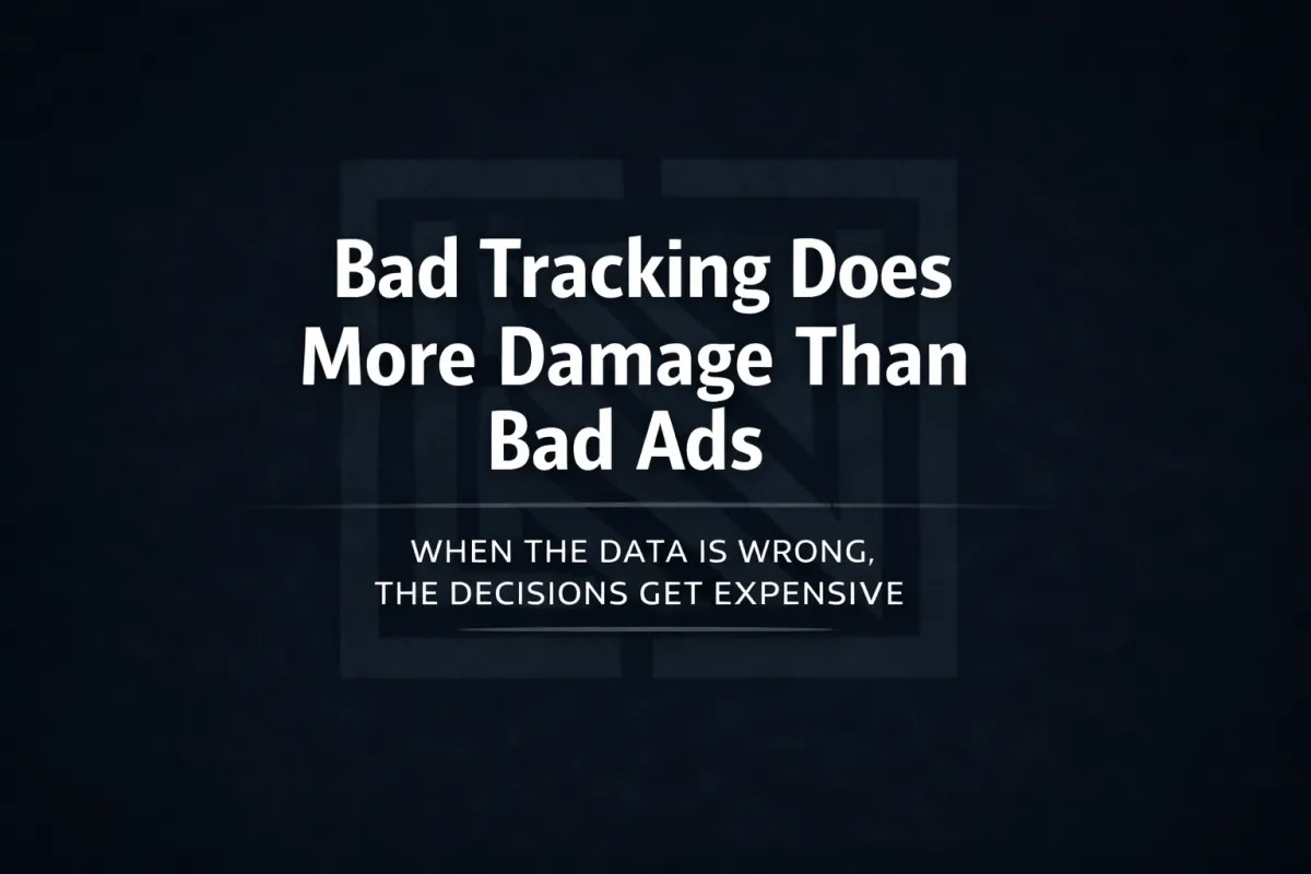 Marketing blog graphic titled “Bad Tracking Does More Damage Than Bad Ads” about conversion tracking and ad performance
