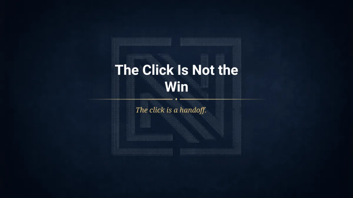The Click Is Not the Win on a navy blue background