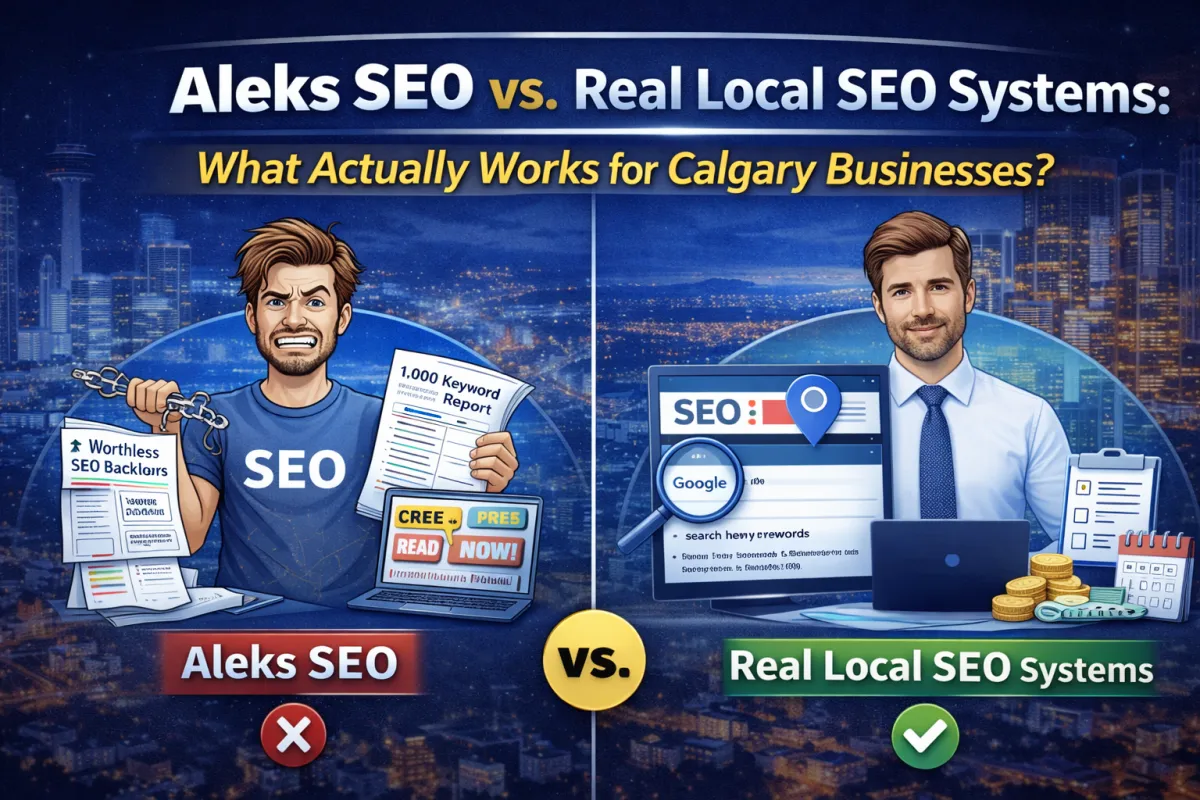 Final Thoughts graphic: “What ‘Aleks SEO’ Should Really Mean” with checkmarks for fundamentals, Calgary focus, local SEO strategies, and helping customers find you.