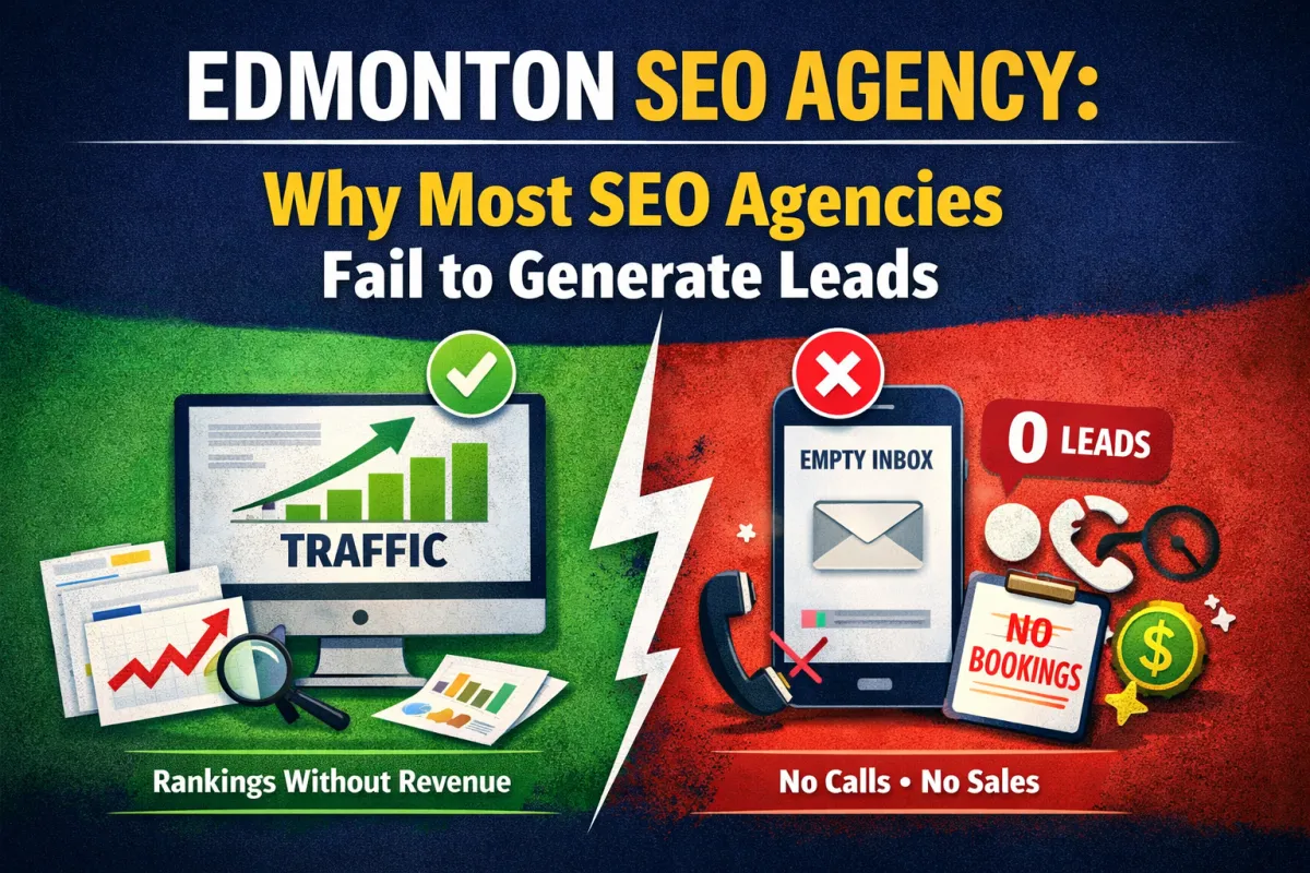 Infographic comparing typical SEO focused on traffic and rankings versus successful SEO focused on CRM, lead tracking, and revenue growth.