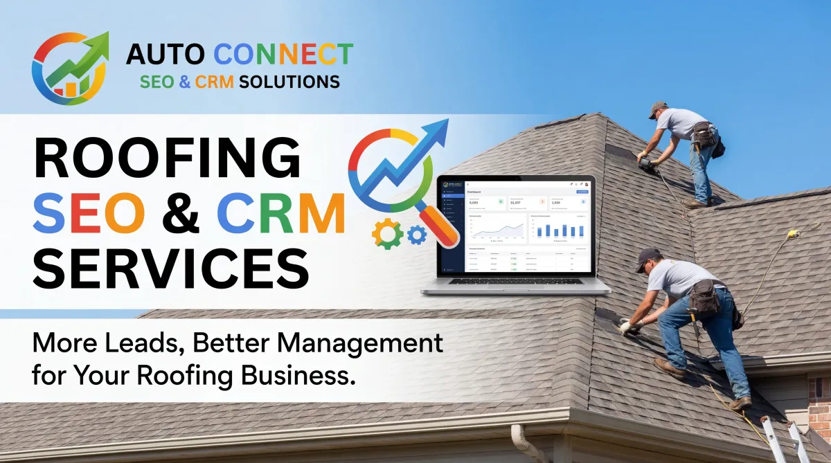 Calgary roofing SEO and CRM platform inside AutoConnect CRM showing lead tracking, local search visibility, and estimate follow-up automation.