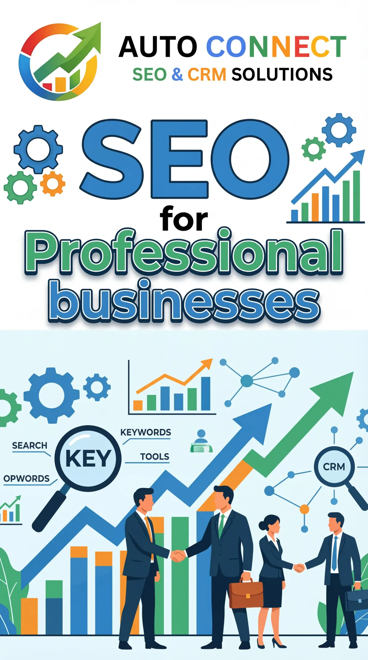 Professional business SEO dashboard by Auto Connect CRM showing local search growth, lead capture, and CRM tracking.